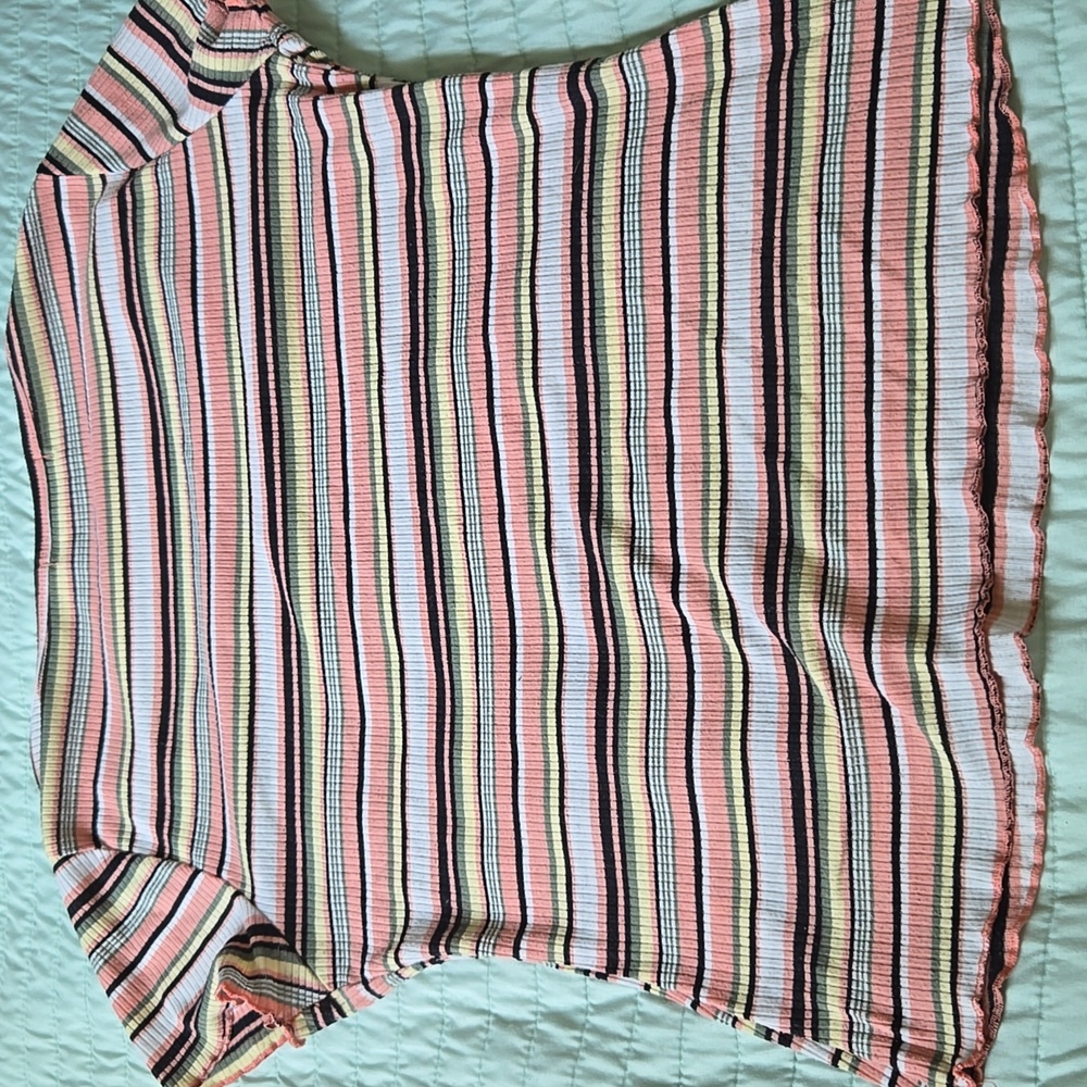 Wishful Park Pink and Black Striped V-Neck Tee Size Lg - Picture 4 of 5